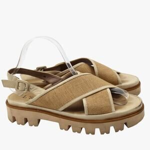 L'idea By Lori Raffia Crisscross Platform Sandals Tan Rubber Size 38 US 8